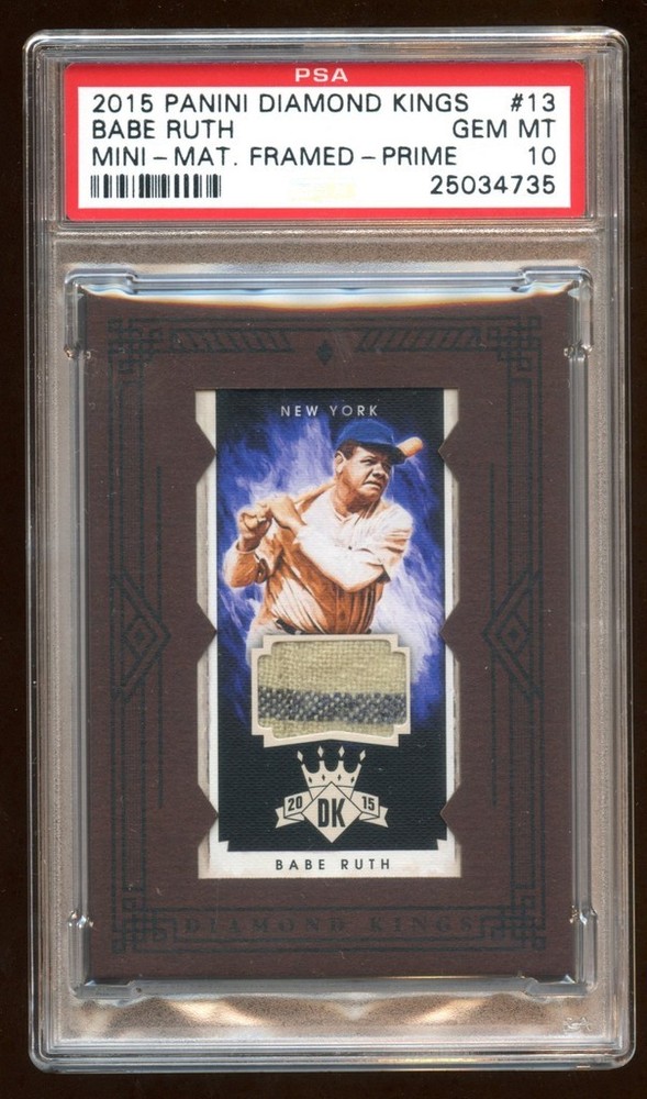 POP 1 PSA 10 BABE RUTH 2015 PANINI PRIME GAME WORN PATCH JERSEY SWATCH #D 02/10