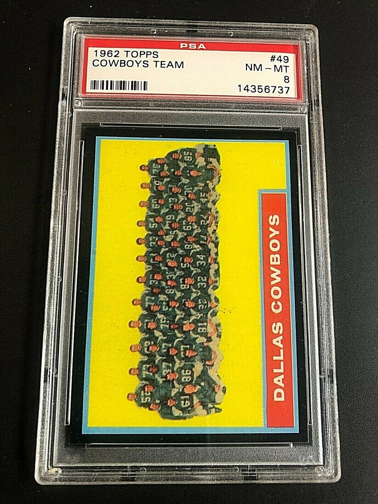 Cowboys Team 1962 Topps Football Card #49 Graded PSA 8 NM-MT Vintage POP 33