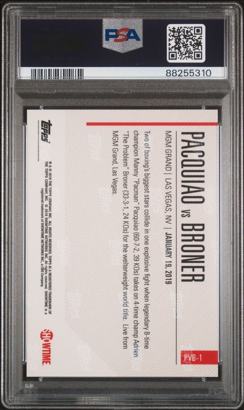 2019 Topps NOW Manny Pacquiao Broner SHOWTIME CHAMPIONSHIP BOXING Card PSA 10 GM view 2