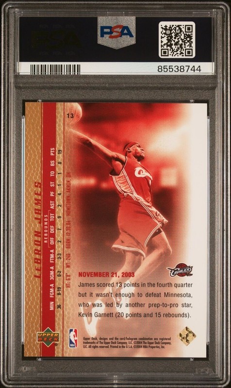 LeBRON JAMES 2003 UD PENEOMENAL BEGINNING #13 GOLD AUTO /100 PSA 10 POP 3 ROOKIE view 2