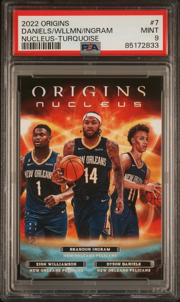 2022-23 Panini Origins Nucleus Turquoise /25 Zion, Ingram, Dyson Daniels PSA 9