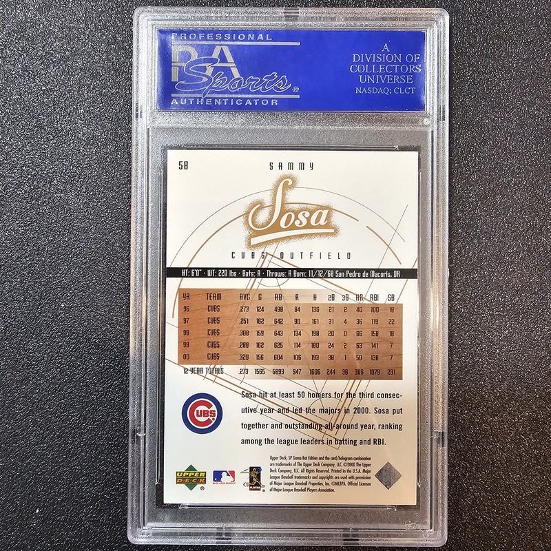 Sammy Sosa 2001 Upper Deck SP Game Bat #58 PSA 10 Gem Mint Chicago Cubs view 2