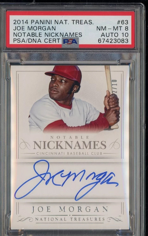 Joe Morgan 2014 National Treasures #63 #02/10 PSA 8 PSA/DNA 10 AUTO