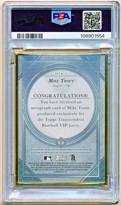 2019 Topps Transcendent VIP Party Mike Trout Autographs Auto #MTA-4 /15 PSA 9 view 2