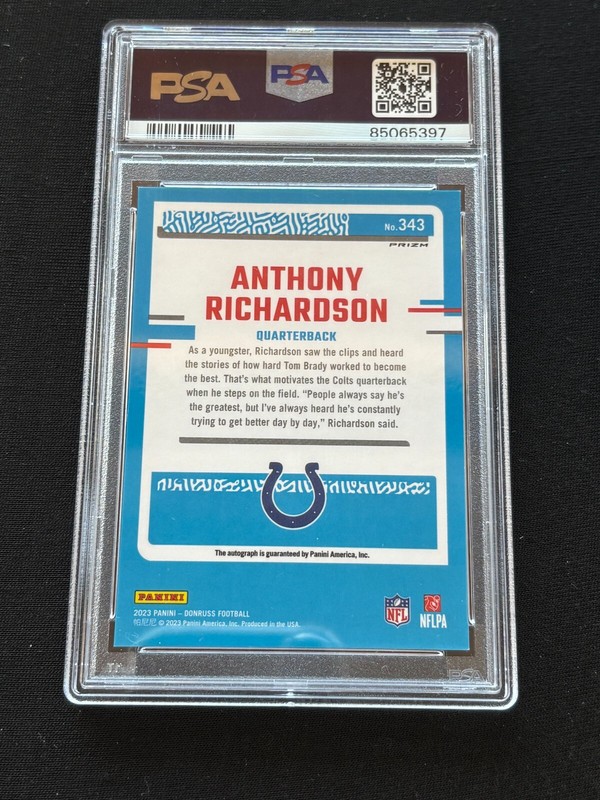Anthony Richardson 2023 Optic Rated Rookie Auto Autograph HOLO RC Colts PSA 9 view 2