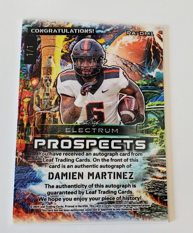 2024 Leaf Electrum Football Damien Martinez Gold Crystal Sparkle Auto 1/1 view 2