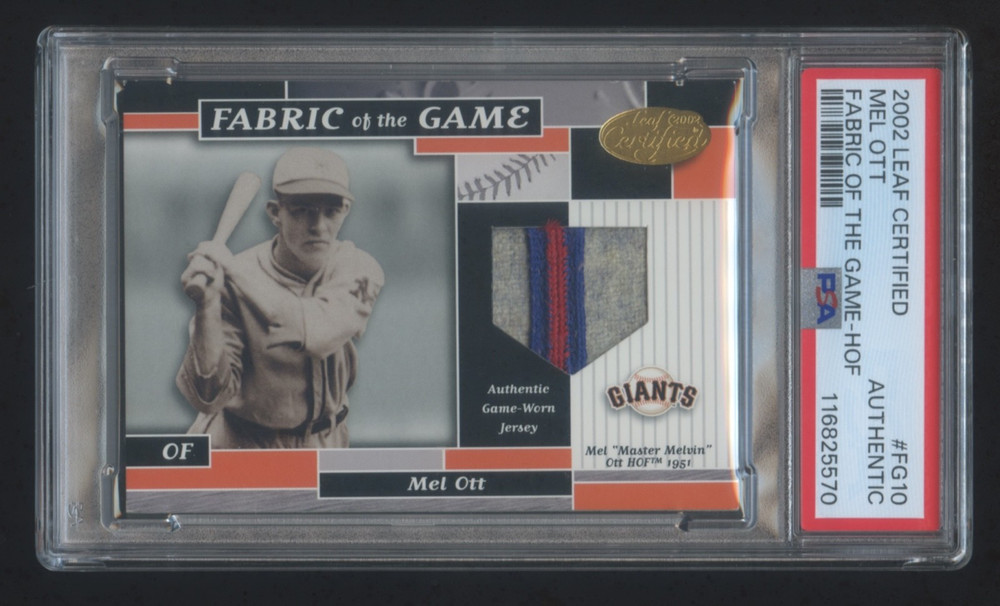 2002 Leaf Certified MEL OTT GAME WORN USED 3 COLOR PATCH JERSEY #D 4/5  JRY# PSA
