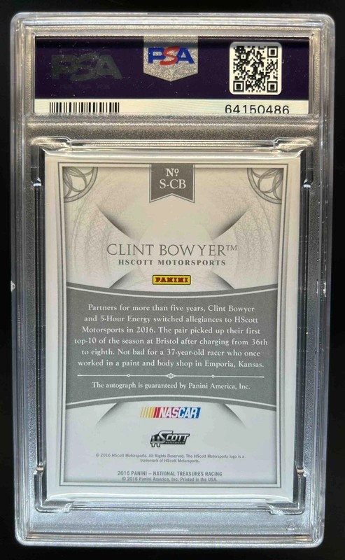2016 National Treasures Clint Bowyer Gold Auto #09/15 PSA 10 #S-CB view 2