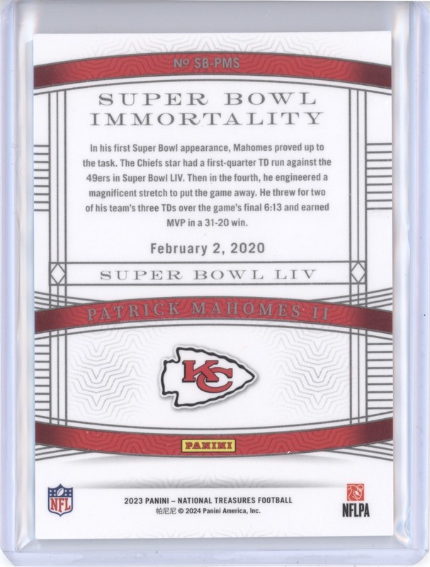 PATRICK MAHOMES II 2023 National Treasures SUPER BOWL IMMORTALITY HOLO SILVER /2 view 2