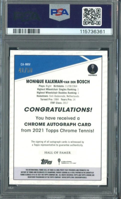 2021 Topps Chrome Refractor Kalkman-Van Den Bosch AUTO 41/50 PSA 10 view 2