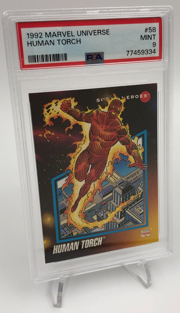 1992 Impel MARVEL Universe HUMAN TORCH #58 Trading Card graded slab PSA MINT 9