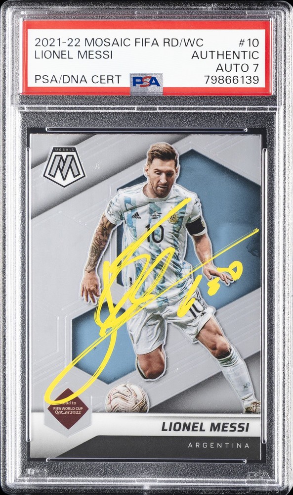 2021-2022 PANINI MOSAIC FIFA ROAD TO WORLD CUP LIONEL MESSI PSA AUTHENTIC AUTO 7