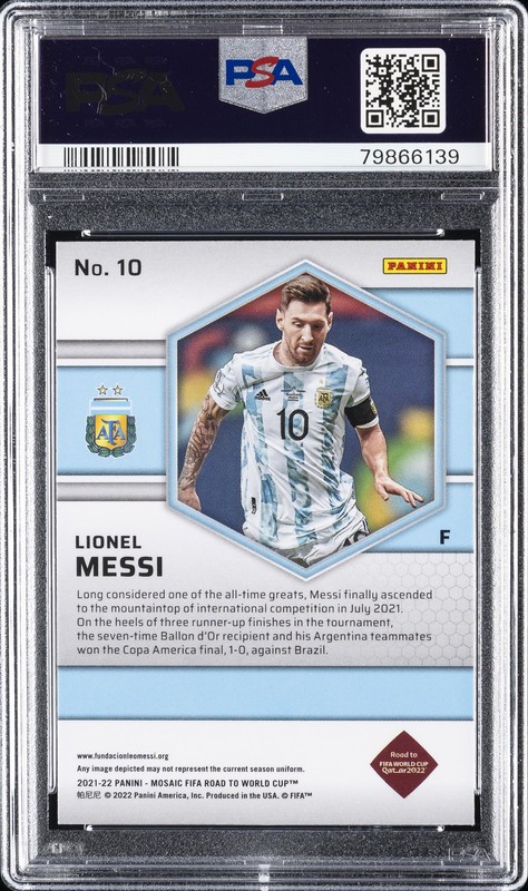 2021-2022 PANINI MOSAIC FIFA ROAD TO WORLD CUP LIONEL MESSI PSA AUTHENTIC AUTO 7 view 2