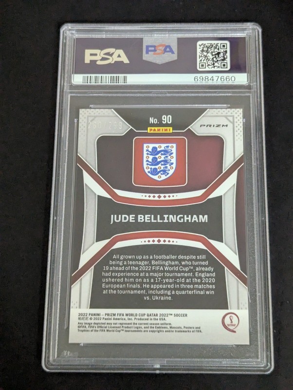 2022 PANINI PRIZM WORLD CUP QATAR BLUE  #90 JUDE BELLINGHAM 49 PSA 9 view 2