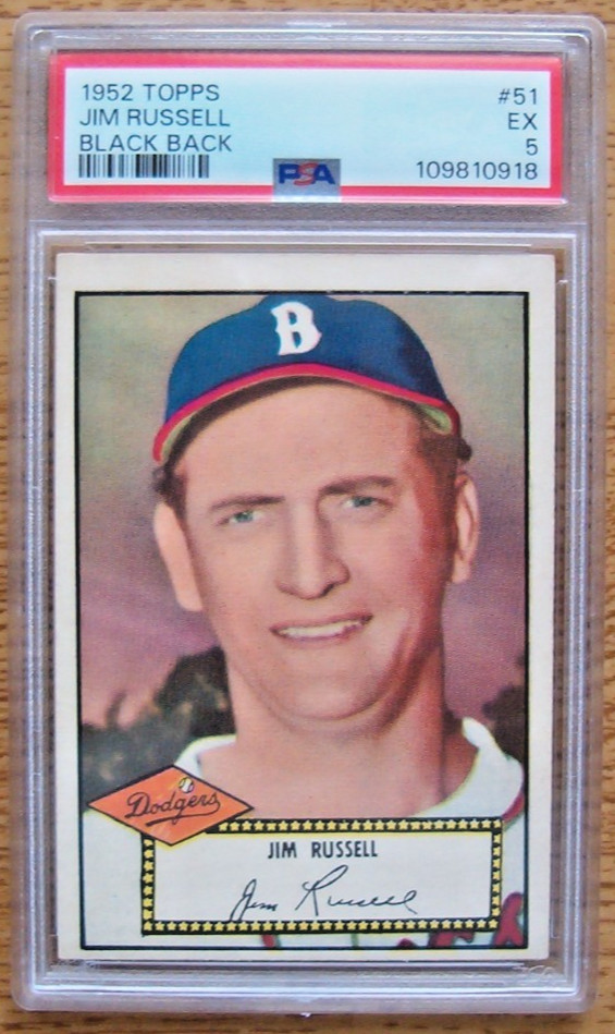 1952 Topps PSA 5 EX #51 Jim Russell Black Back Brooklyn Dodgers view 1
