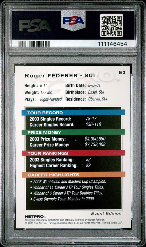 2003 NETPRO ELITE EVENT ED-RED SHIRT #E3 ROGER FEDERER PSA 10 view 2