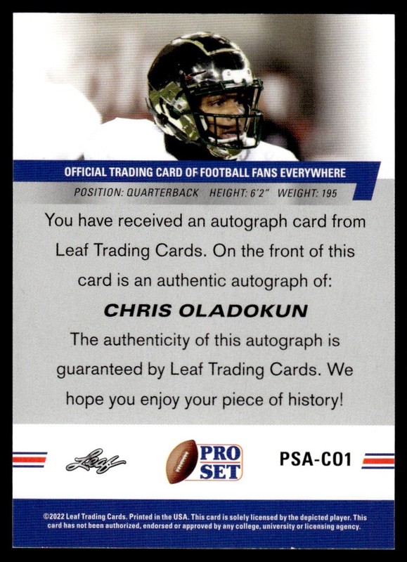 2022 Pro Set Chris Oladokun Rookie Auto #PSA-CO1 view 2