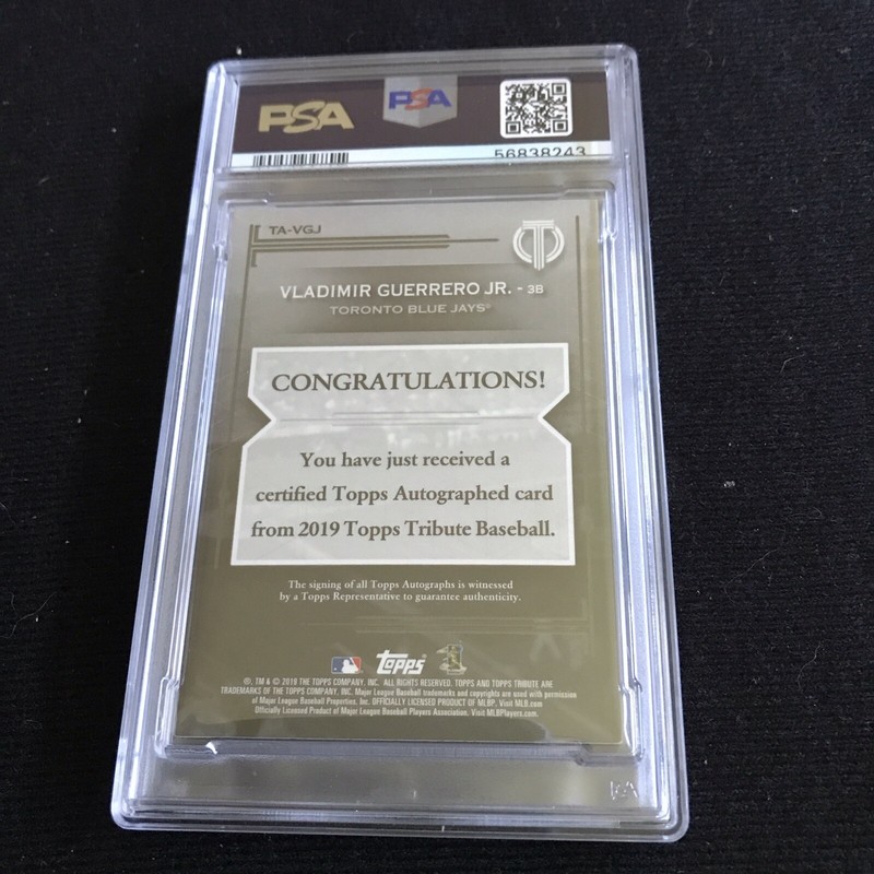 2019 Topps Tribute Vladimir Guerrero Jr. Blue RC Rookie Auto #066/150 PSA 8 view 2