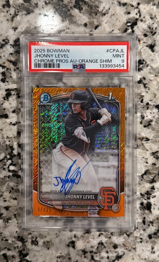 2025 Bowman  Chrome Prospect Auto Jhonny Level #CPA-JL Orange Shimmer /25 PSA 9