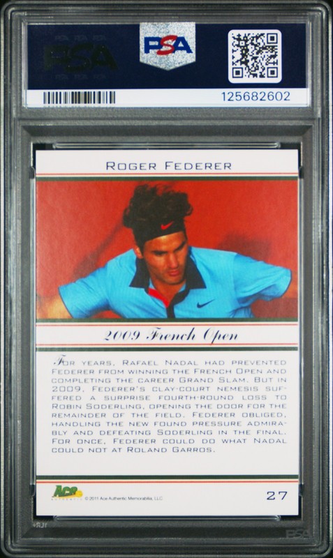 2011 ACE AUTH ROGER FEDERER GRAND SLAM #27 2009 FRENCH OPEN PSA 9 view 2