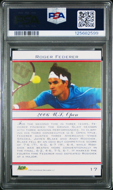 2011 ACE AUTH ROGER FEDERER GRAND SLAM #17 2006 U.S. OPEN PSA 10 view 2