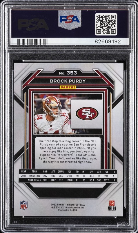 2022 PANINI PRIZM #353 BROCK PURDY PSA 9 view 2