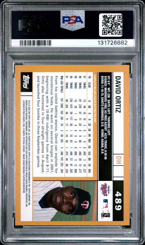 2002 TOPPS #489 DAVID ORTIZ PSA 9 view 2