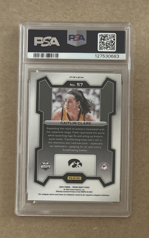 2024 Prizm Draft WNBA Caitlin Clark Tiger Stripe SSP Rookie Card #57 PSA 8 view 2
