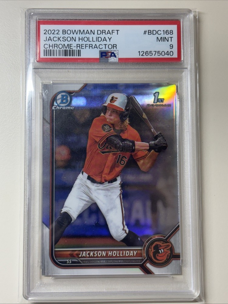 2022 Bowman Draft Chrome Jackson Holliday PSA 9 #BDC-168 Refractor (RC) view 1