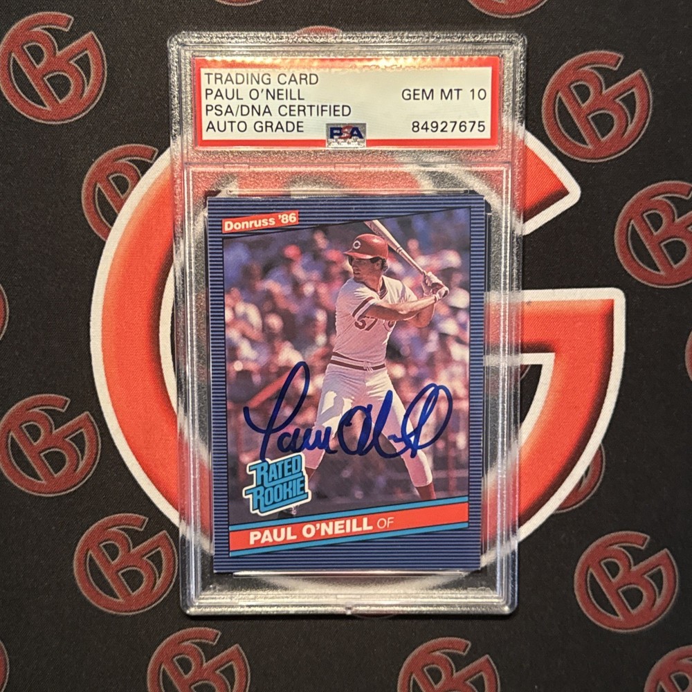 1986 Paul O’Neill Autographed Leaf Donruss Rated Rookie #37 PSA GEM MT 10 AUTO