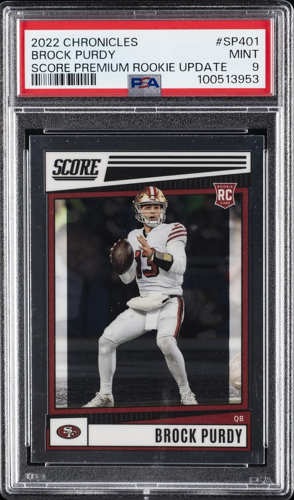 2022 PANINI CHRONICLES SCORE PREM ROOKIES UPDATE BROCK PURDY ROOKIE RC PSA 9