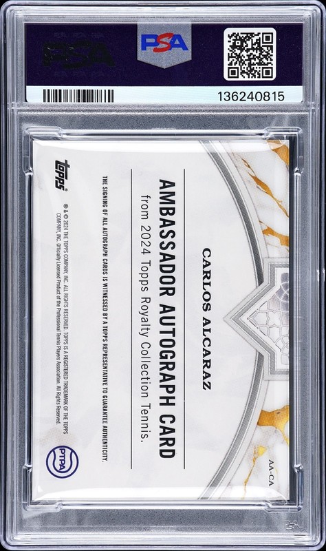 2024 Topps Royalty Tennis Carlos Alcaraz Ambassador Auto Gold /10 PSA 10 Pop 3 view 2