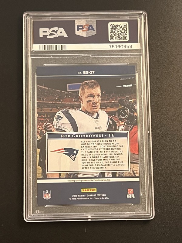 2019 Panini Donruss Rob Gronkowski Elite Series Auto Sparkle PSA 10 view 2