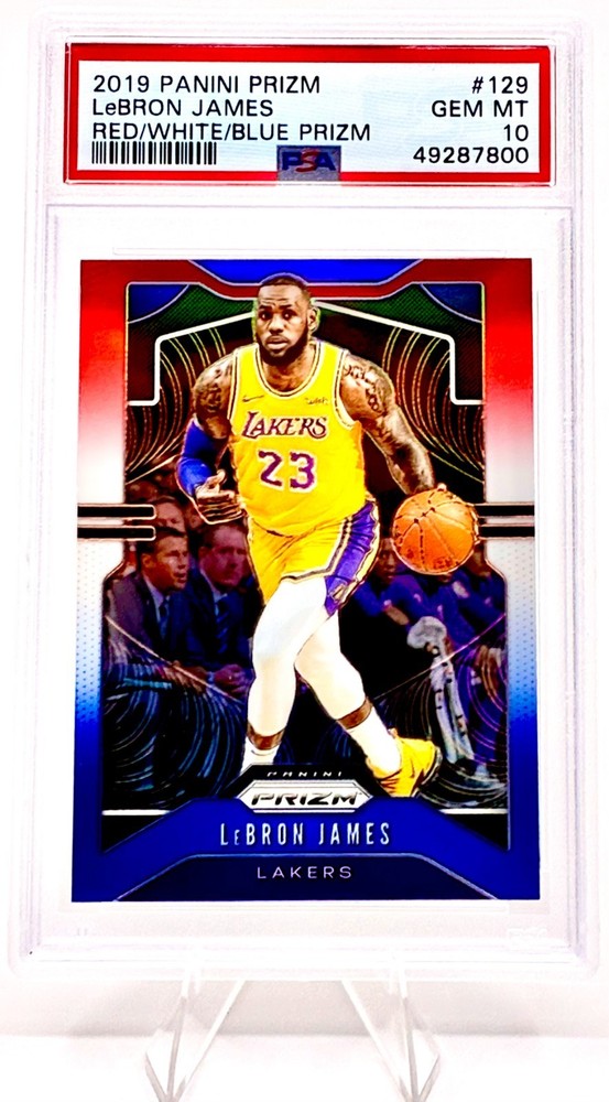 2019-20 PANINI PRIZM #129 LeBRON JAMES "RED-WHITE / BLUE PRIZM" - PSA 10