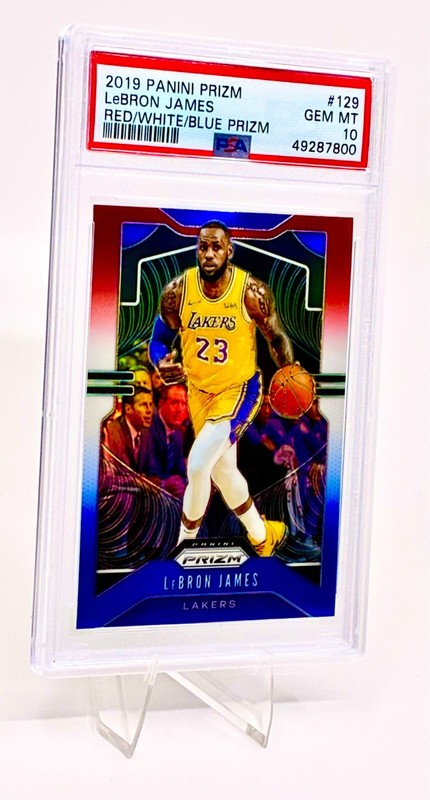 2019-20 PANINI PRIZM #129 LeBRON JAMES "RED-WHITE / BLUE PRIZM" - PSA 10 view 2