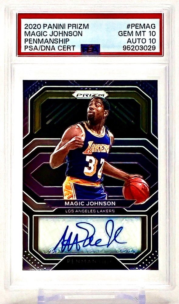 2020-21 Panini Prizm Penmanship Magic Johnson Autograph Graded 10 - PSA 10 RARE