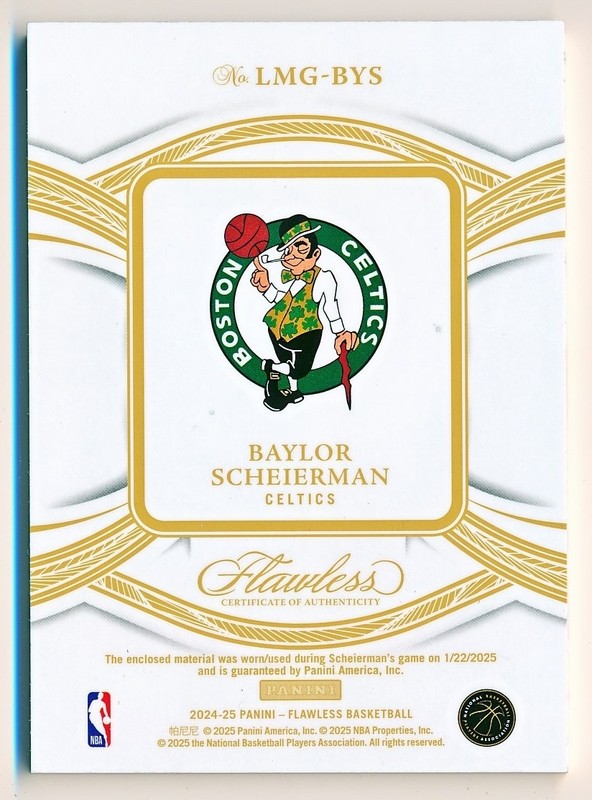 2024-25 Flawless Baylor Scheierman NBA Logoman Patch Rc #LMG-BYS (1/1) view 2