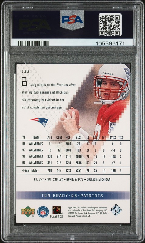 2000 SPX PROOF #130 TOM BRADY PSA AUTHENTIC AUTO 10 view 2