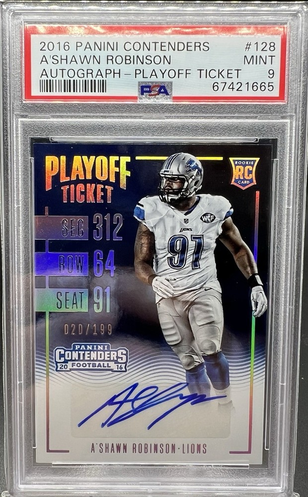 2016 Contenders A’SHAWN ROBINSON #128 Rookie RC Playoff Ticket Auto 20/199 PSA 9
