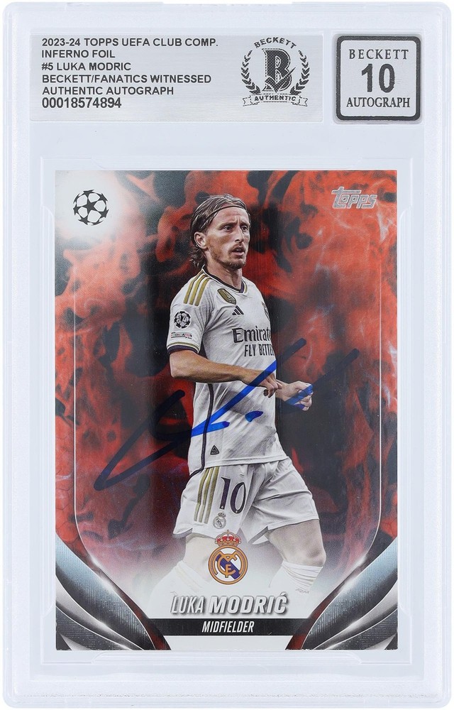Luka Modric Real Madrid CF Signed 2023-24 Topps UEFA Inferno Foil #5 BAS 10 Card