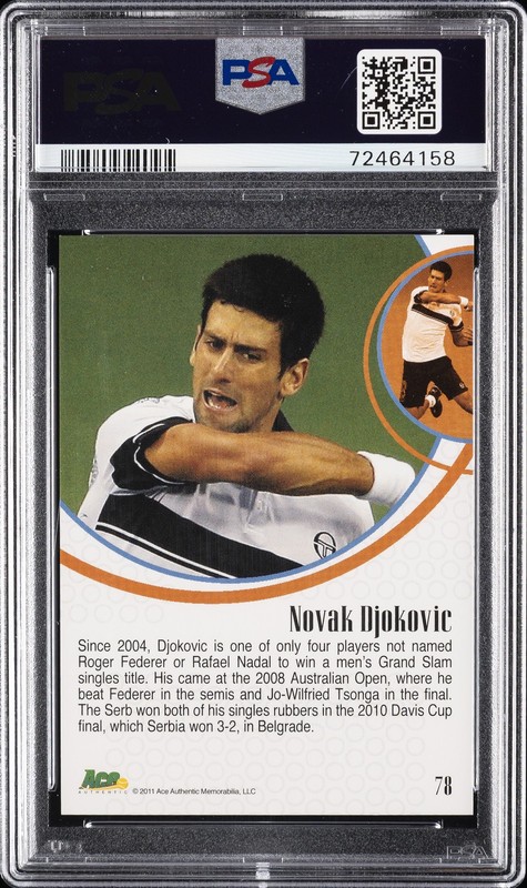 2011 ACE AUTH EX #78 NOVAK DJOKOVIC PSA 10 view 2