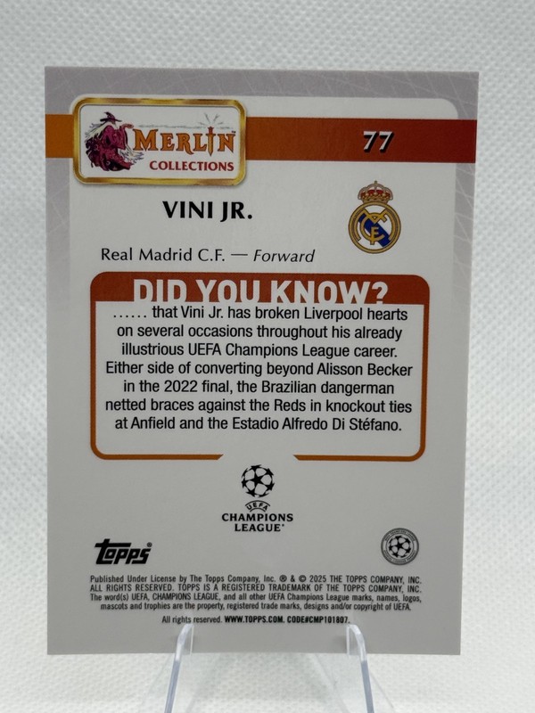 2024-25 Topps Merlin UCC Vini Jr. Black Foil /10 #77 Real Madrid view 2