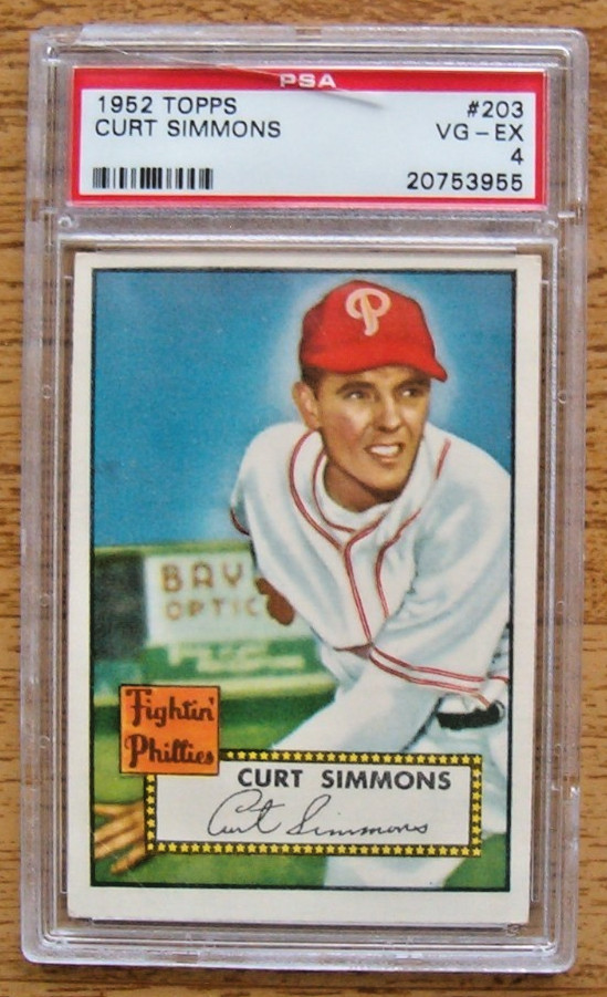 1952 Topps PSA 4 VG-EX #203 Curt Simmons Philadelphia Phillies (no creases)
