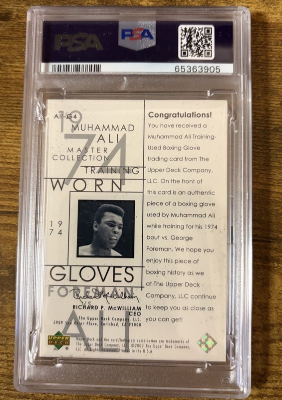 2000 upper deck Muhammad Ali Master Coll Training worn gloves PSA 9 Mint /50 view 2
