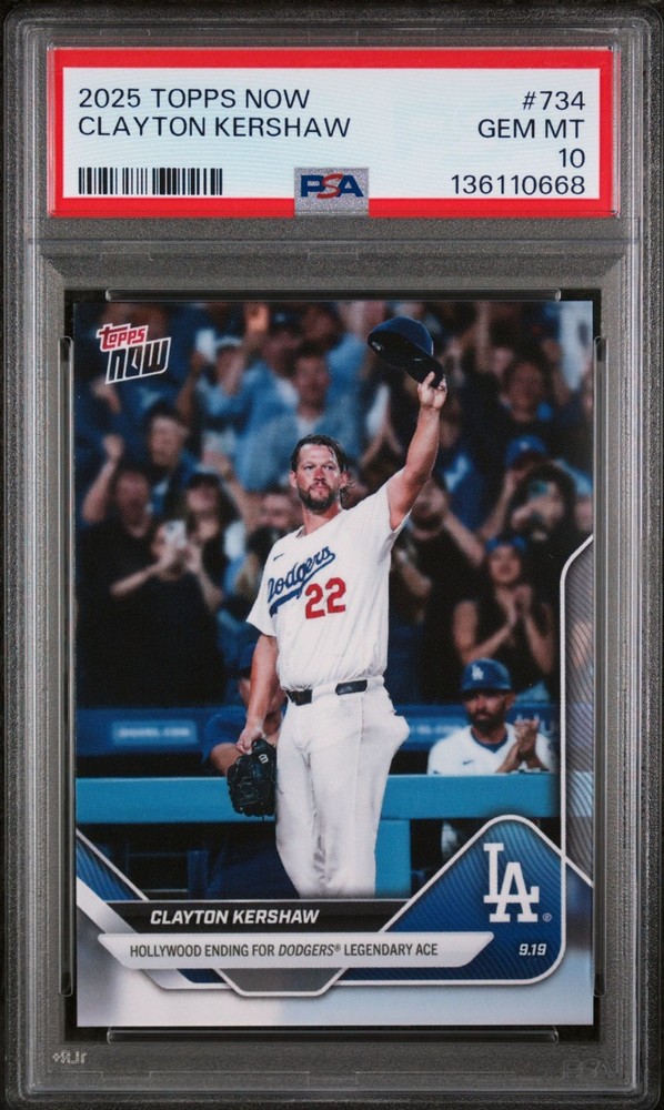 2025 Topps Now #734 Clayton Kershaw PSA 10 LA Dodgers Hollywood Ending Legendary