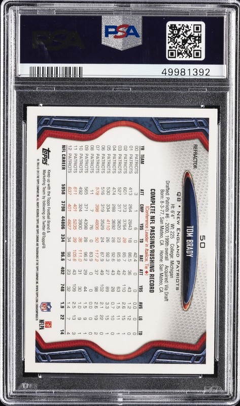 2013 TOPPS CHROME REFRACTOR #50 TOM BRADY PSA 9 view 2