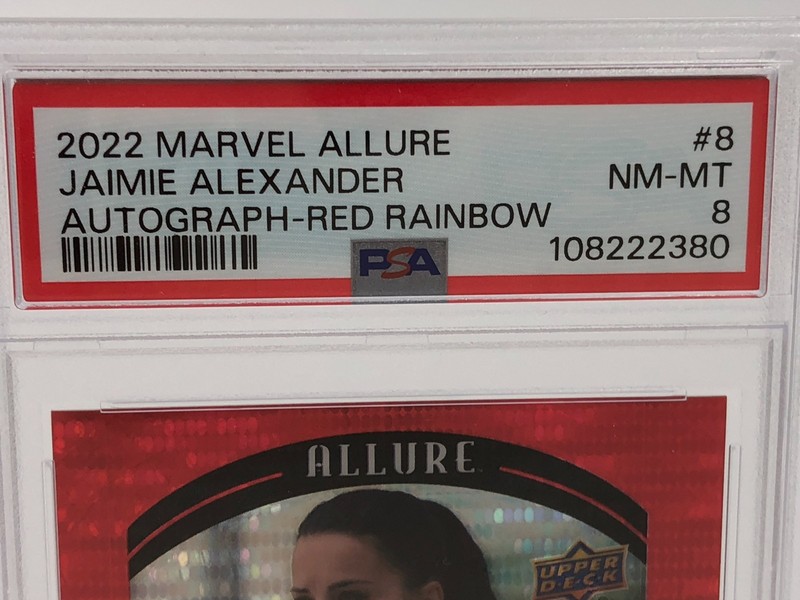 JAIMIE ALEXANDER AUTO card 2022 MARVEL ALLURE Signed  THOR as SIF graded PSA 8 view 2