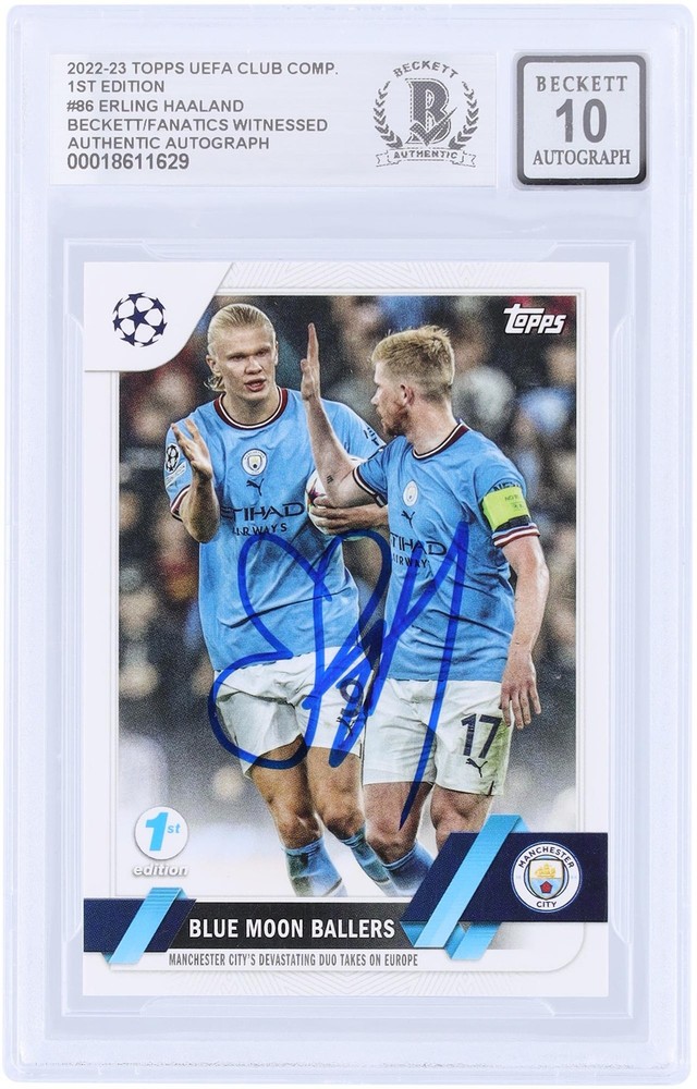 Erling Haaland Manchester City Signed 2022-23 Topps UEFA Blue #86 BAS 10 Card