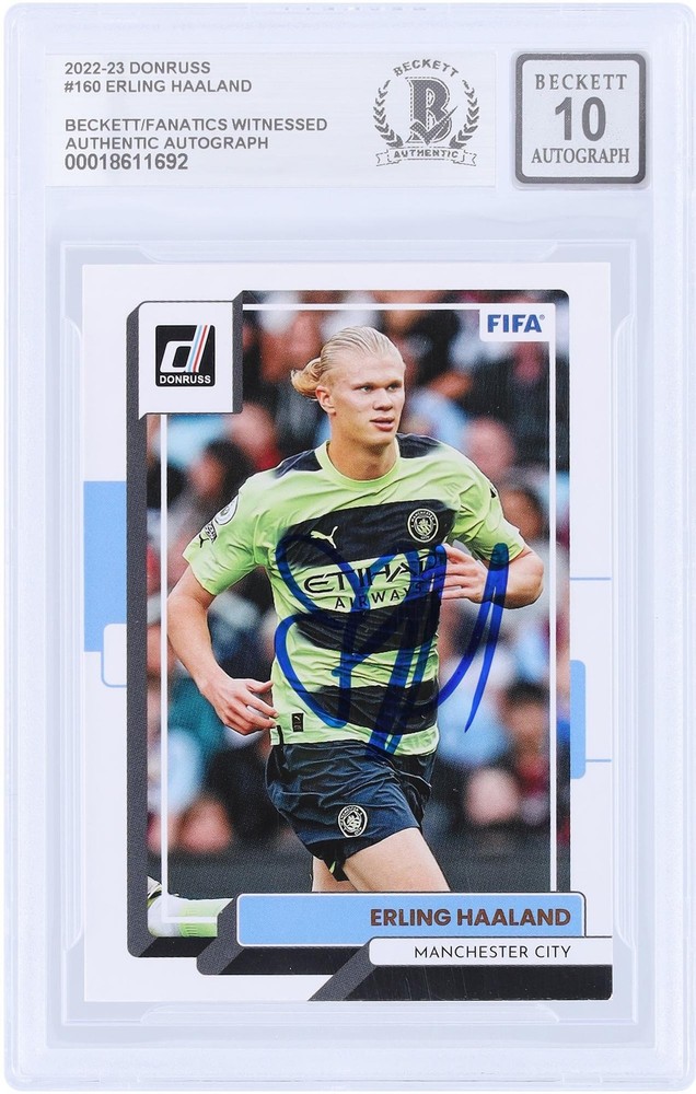 Erling Haaland Manchester City Signed 2022-23 Panini Donruss #160 BAS 10 Card