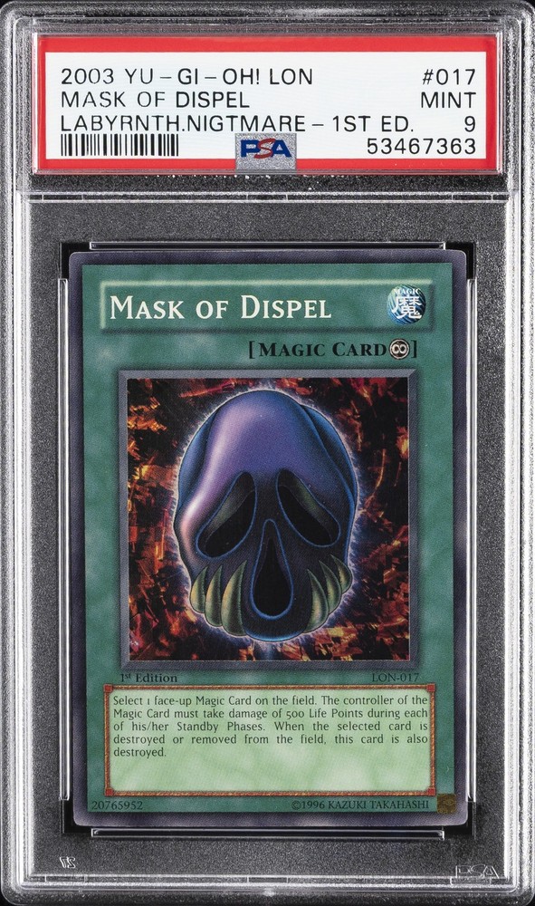 2003 YU-GI-OH! LON-LABYRINTH OF NIGHTMARE 1ST ED #017 MASK OF DISPEL PSA 9
